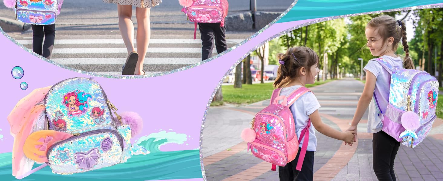 Дитячий рюкзак Єдиноріг для дівчаток з паєтками, персоналізований рюкзак Каваї для школи та садочка, подарунок на день народження або Різдво (Морська хвиля, 40 см)