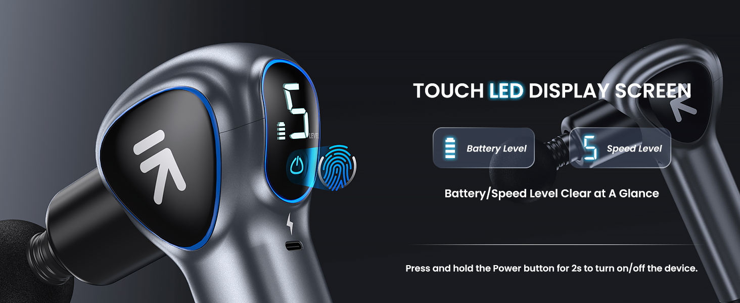 Масажер для м'язів RENPHO Reach: пістолет для масажу з подовженою ручкою та LED-дисплеєм, сірий