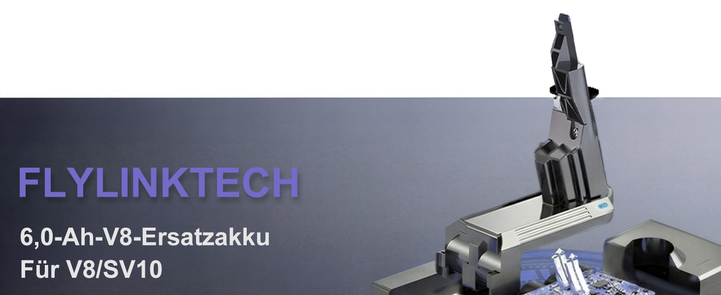 Акумулятор FLYLINKTECH 8.0Ah V8 для пилососів Dyson V8 Absolute/Animal/Fluffy/Motorhead SV10 з 2+1 фільтрами та 4 шурупами