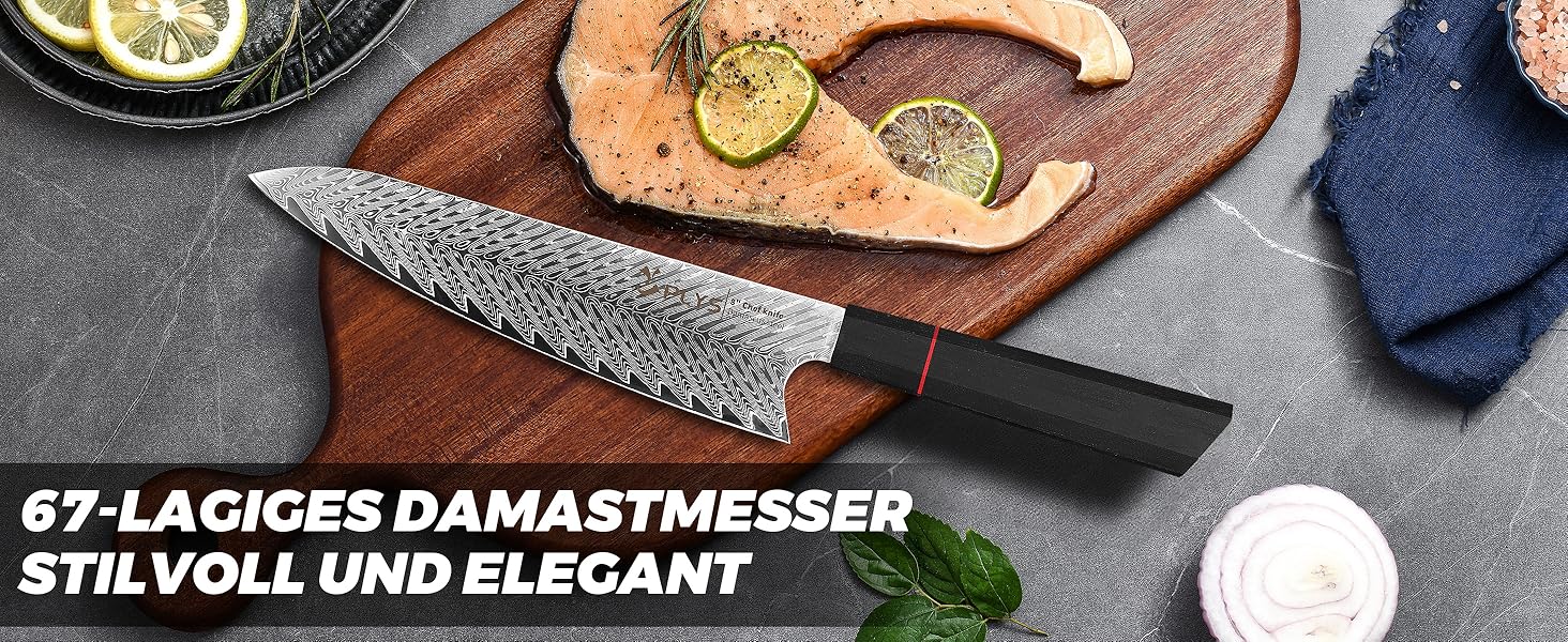 Ніж кухонний японський Kiritsuke Damast, 20 см, сталь VG10, 67 шарів, рукоять G10, подарункова коробка
