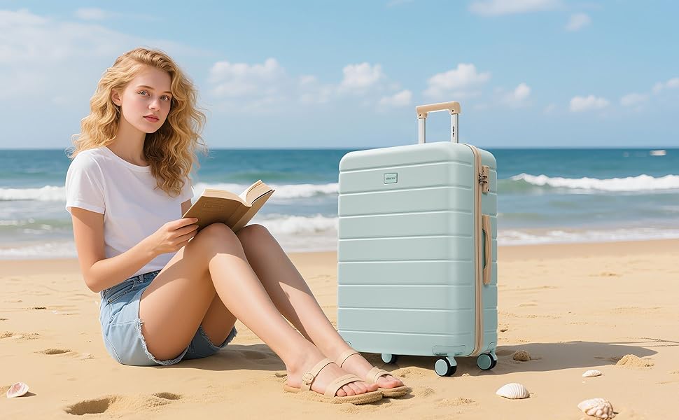 Набір валіз Merax Hartschalen 5шт: 3 валізи, 2 косметичні сумки, рожево-бежевий та хакі