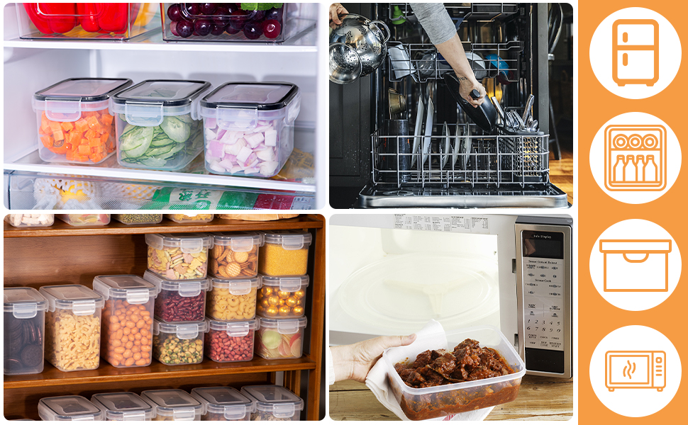 Набір контейнерів для зберігання продуктів 25 елементів (9x0.8L + 6x1.4L + 5x2L + 5x2.8L), герметичні, з кришкою, для кухні, органайзер, пластик, для спагеті, борошна, мюслі, кукурудзяних пластівців
