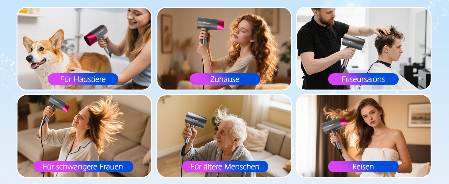 Aigostar Фен для подорожей 2100W з складною ручкою, сірий, з захистом від перегріву, з сумкою