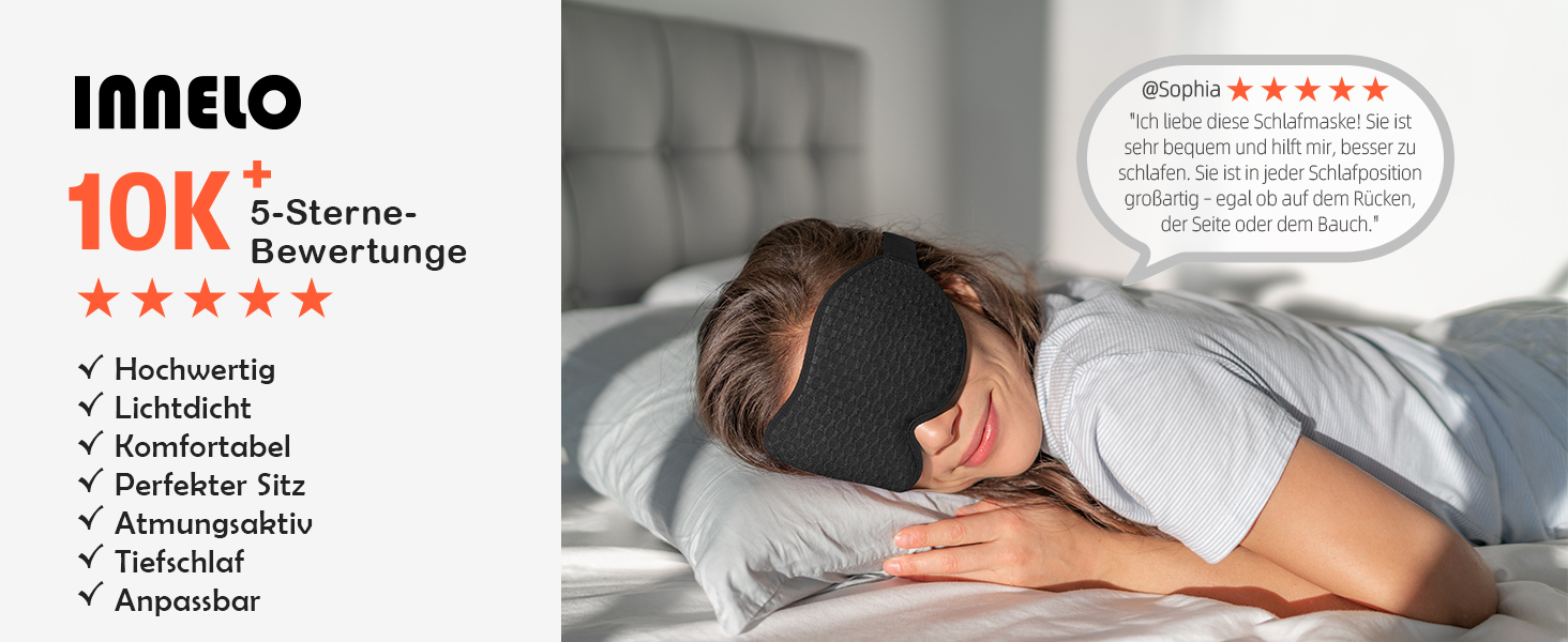 INNELO 3D маска для сну з блокуванням світла, ергономічна, для комфортного сну, чорна