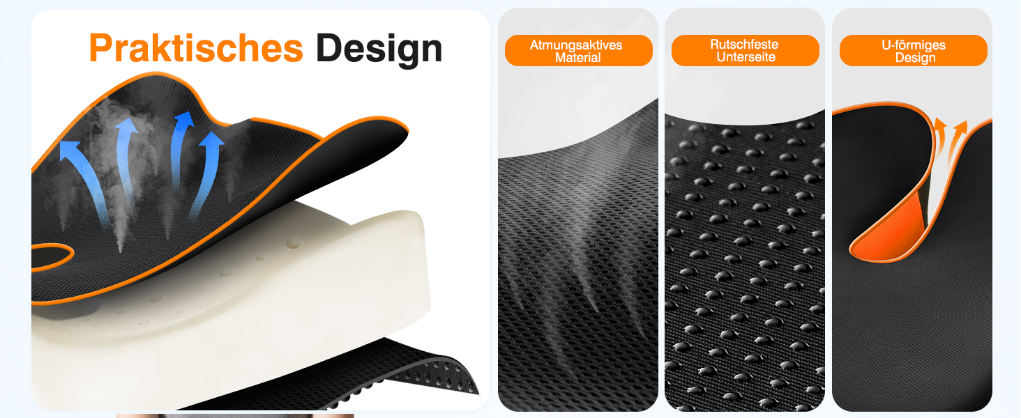 Подушка для сидіння Ophy для авто та офісного крісла з піною Memory Foam, знімною обкладинкою, помаранчева