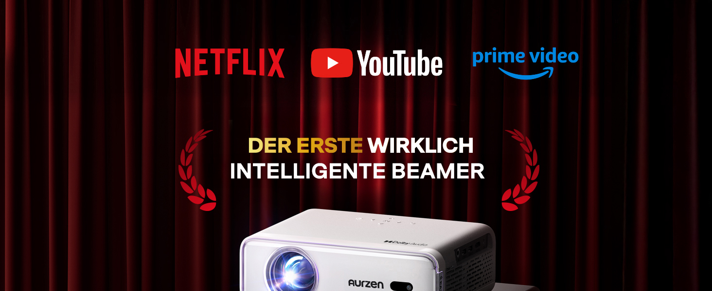 Aurzen Eazze D1 Smart Beamer: 4K проєктор для дому, Wi-Fi, Bluetooth, Netflix, Dolby Audio, автофокус, корекція трапеції, Mini проєктор, білий
