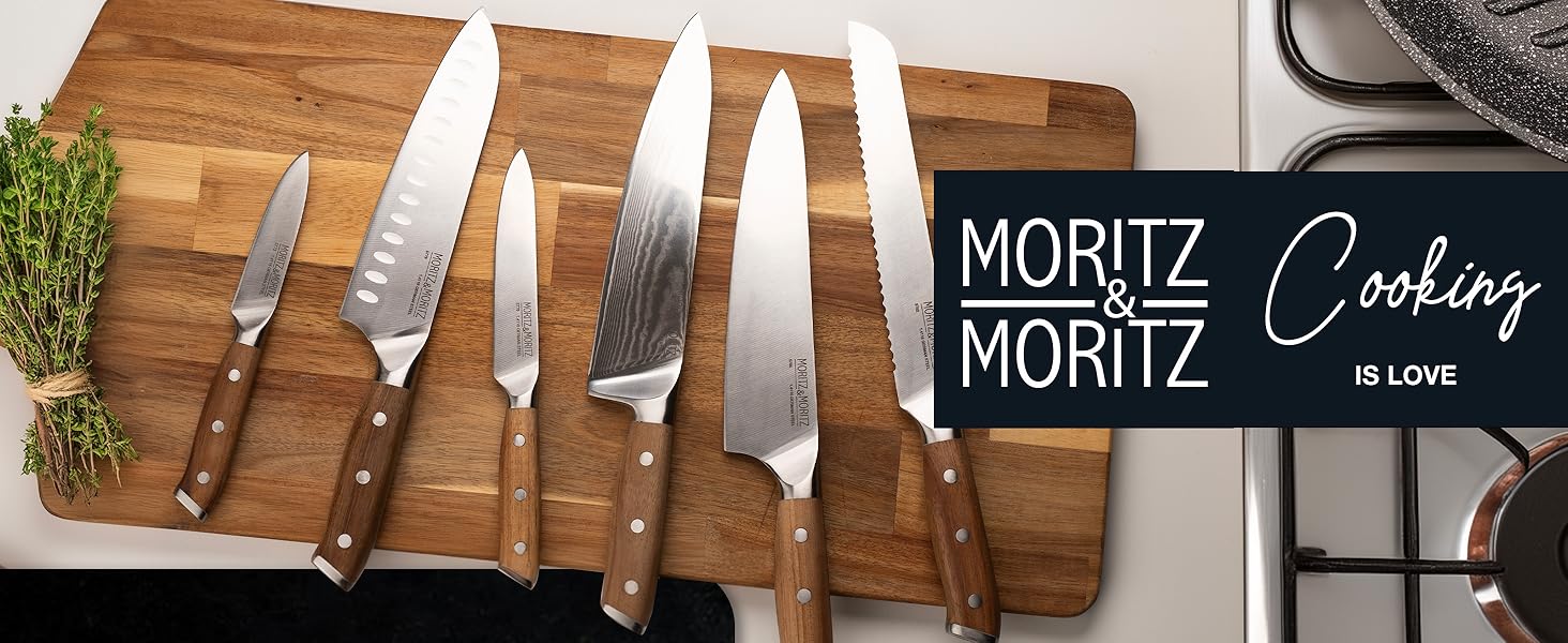 Ніж кухонний Moritz & Moritz Profi Küchenmesser 13 см - універсальний, для овочів, м'яса, фруктів, з ергономічною ручкою з акації, німецька сталь