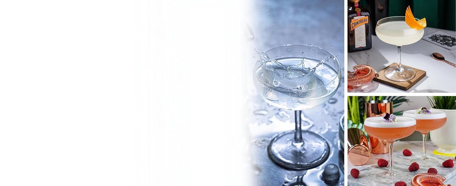 Vemacity Elegant Espresso Martini Glasses 4-Piece Set | Handcrafted Cocktail Glasses Set | Ideal Champagne Bowls and Champagne Glasses | Elegant Coupe for Margaritas & Cocktails | Martini Glasses
