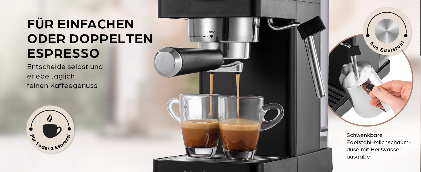 Еспресо-машина Barista Siebträger Slim: нержавіюча сталь, 20-барна помпу, термоблок, об'єм 800 мл, підігрів чашок