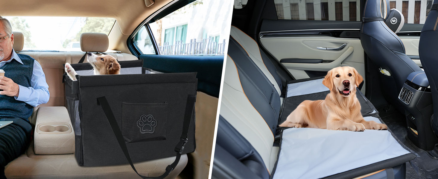 Автокрісло для собак - водовідштовхувальне автокрісло для маленьких та середніх собак з сітчастим вікном та ременем безпеки - складаний кошик для собак в авто для будь-якого розміру (Чорний)