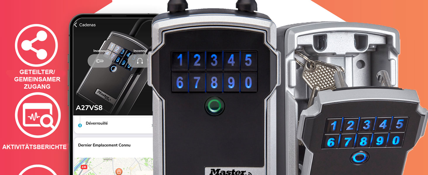 Сейф для ключів Master Lock Smart Connected з Bluetooth та кодовим замком, настінний, шифрування за військовим стандартом, 12.7x8.3x5.9 см