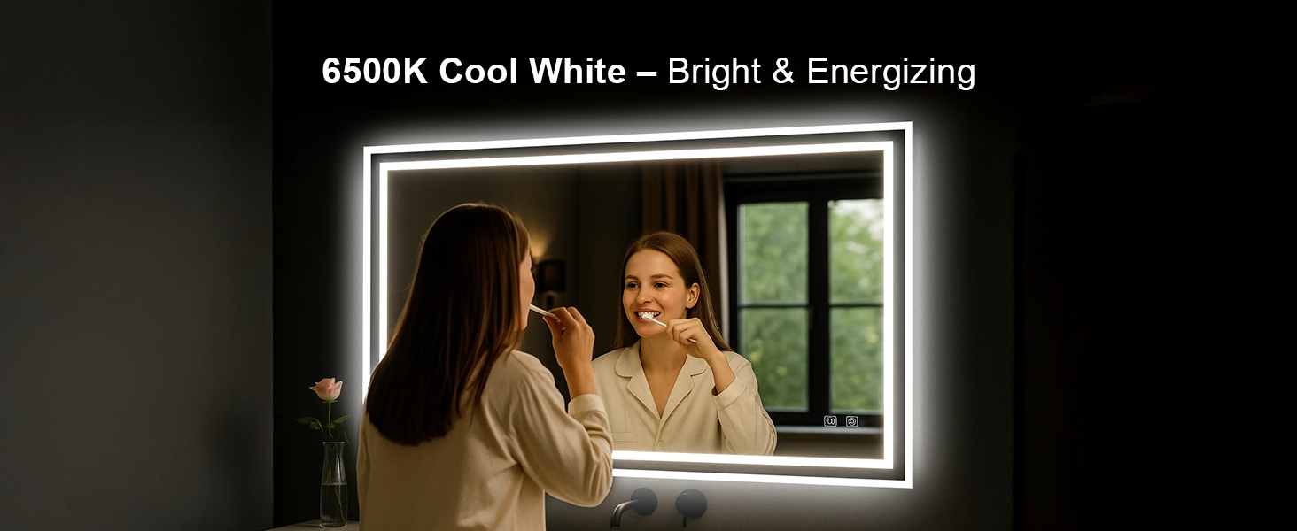 Дзеркало для ванної кімнати зі підсвічуванням 70x50 см, сенсорне керування, протизапітніння, 3 кольори світла, регулювання яскравості