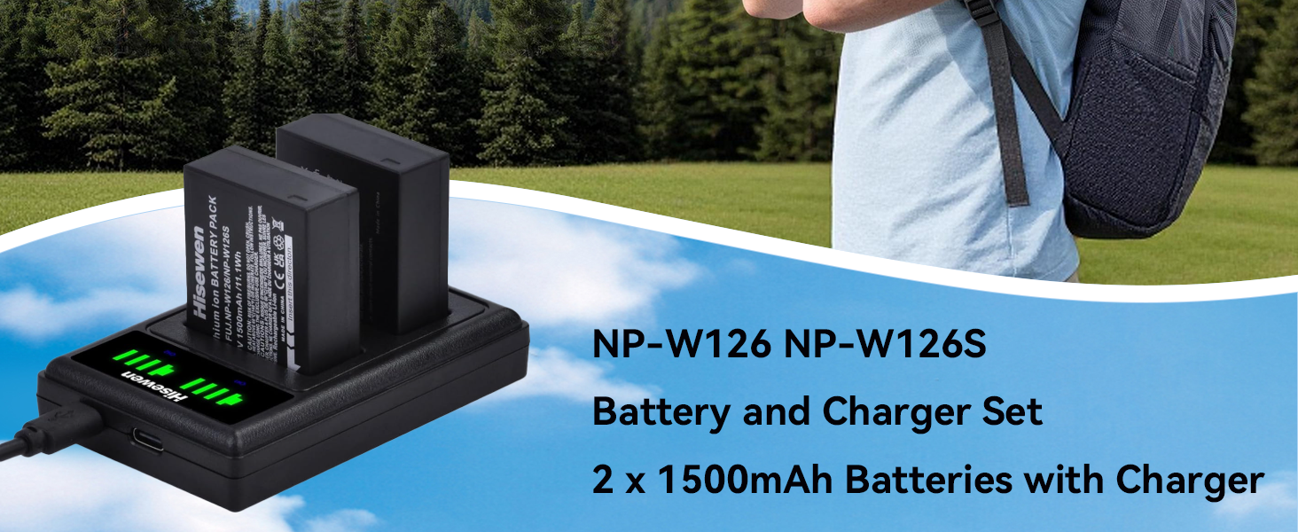 Комплект акумуляторів NP-W126 / NP-W126S (2 шт.) та зарядний пристрій для камер Fujifilm X-T50, X-M5, X-T3, X100VI, X100V, X-S10, X-E4, X-Pro3