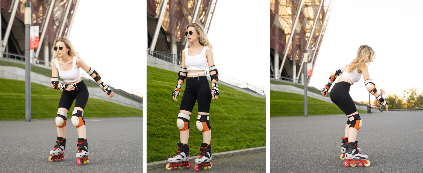 Захисний комплект SKATEWIZ для роликів для дорослих і підлітків, 6 предметів, неопренові наколінники з фіксацією, німецький бренд