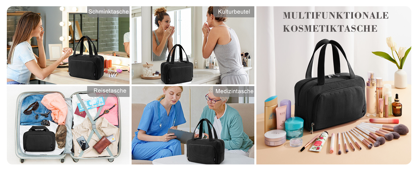 Косметичка для жінок Kalidi з багатьма відділеннями та відділенням для пензликів - велика органайзер для макіяжу та косметики, валіза, чорно-зелений колір