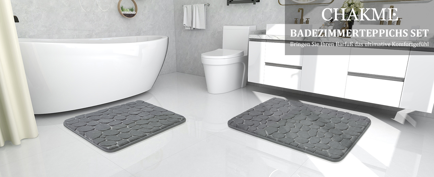 Набір килимків для ванної кімнати chakme (2 шт), пам'ятна піна Cobblestone, протиковзні та абсорбуючі килимки для ванної та туалету, темно-сірі