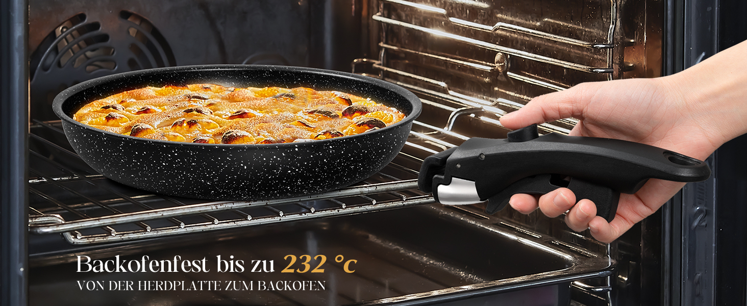 Набір сковорідок Michelangelo 4 шт. (20/24/28 см) знімний ручка, для індукції, антипригарне покриття мармур, до 240°C, чорний