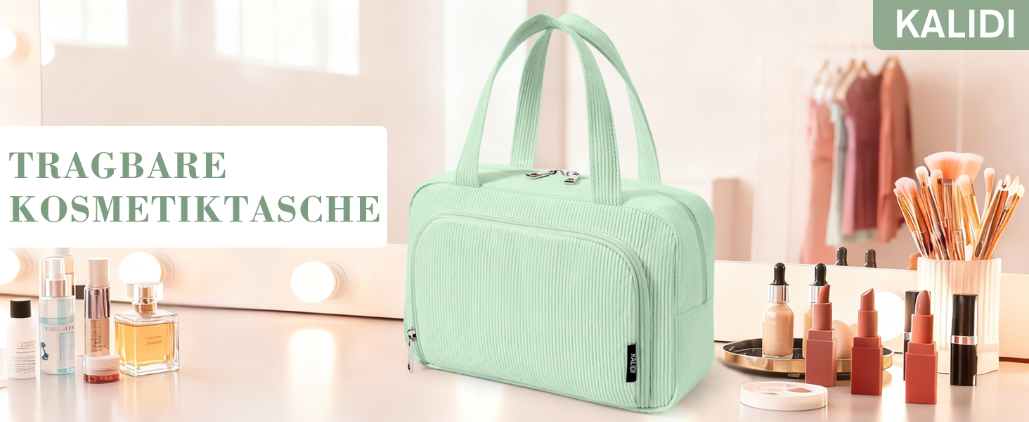 Косметичка жіноча Kalidi з багатьма відділеннями та відділенням для пензликів, велика, для подорожей, зелена (м'ятна)