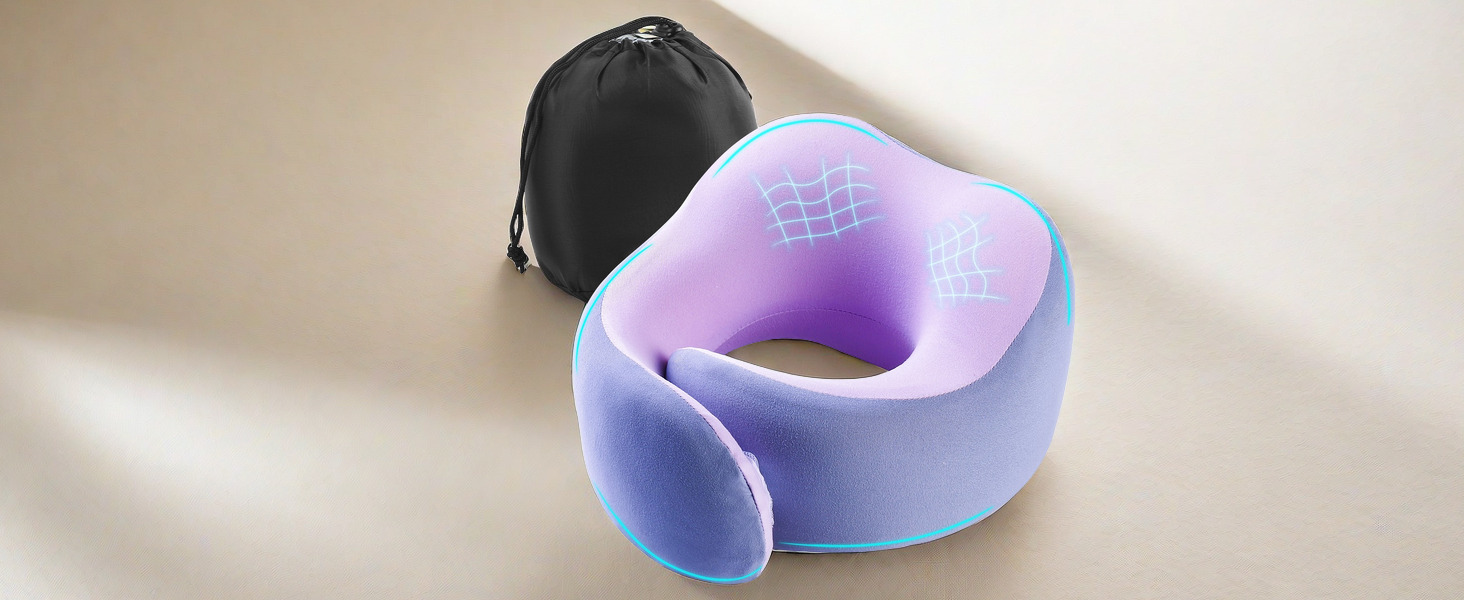 Подушка для шиї Gemice для подорожей, літака, з кріпленням на липучці, з піною з пам'яті, для дорослих, аксесуари для літака, сіра та фіолетова