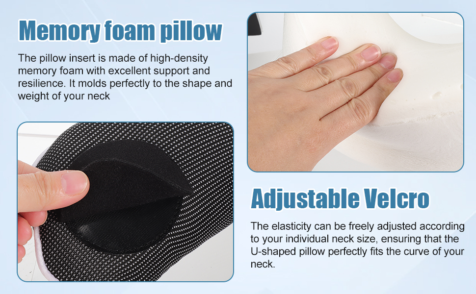 Подушка для шиї у літак та автомобіль, 100% Memory Foam, 360° регулювання, для дорослих