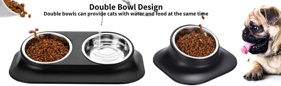 Підвищений годівниця для кошенят та цуценят, з нержавіючої сталі, на підставці, під кутом 15°, протиковзка, для котів та маленьких собак, подвійний миска