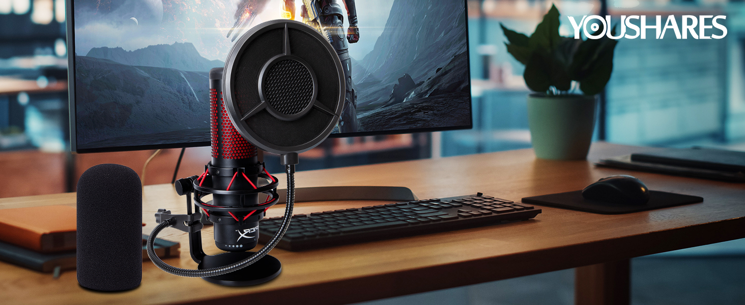 Кріплення для мікрофона HyperX QuadCast/ProCast YOUSHARES (PS-T7) з поп-фільтром, професійний штатив-кріплення для мікрофону, червоний