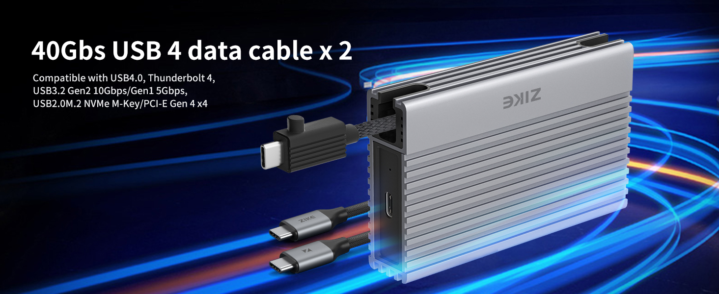 Корпус для SSD ZIKE 40Gbps M.2 NVMe з USB4.0 (до 3811MB/s), Thunderbolt4, сумісний з M.2 2280, USB3.2, PCI-E Gen 4x4