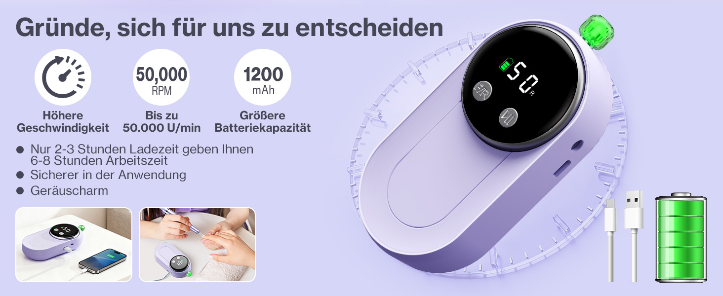 Електричний фрезер для нігтів: манікюрний та педикюрний набір 12 в 1 з LCD-дисплеєм, 50000 об/хв для гелю, акрилу та натуральних нігтів