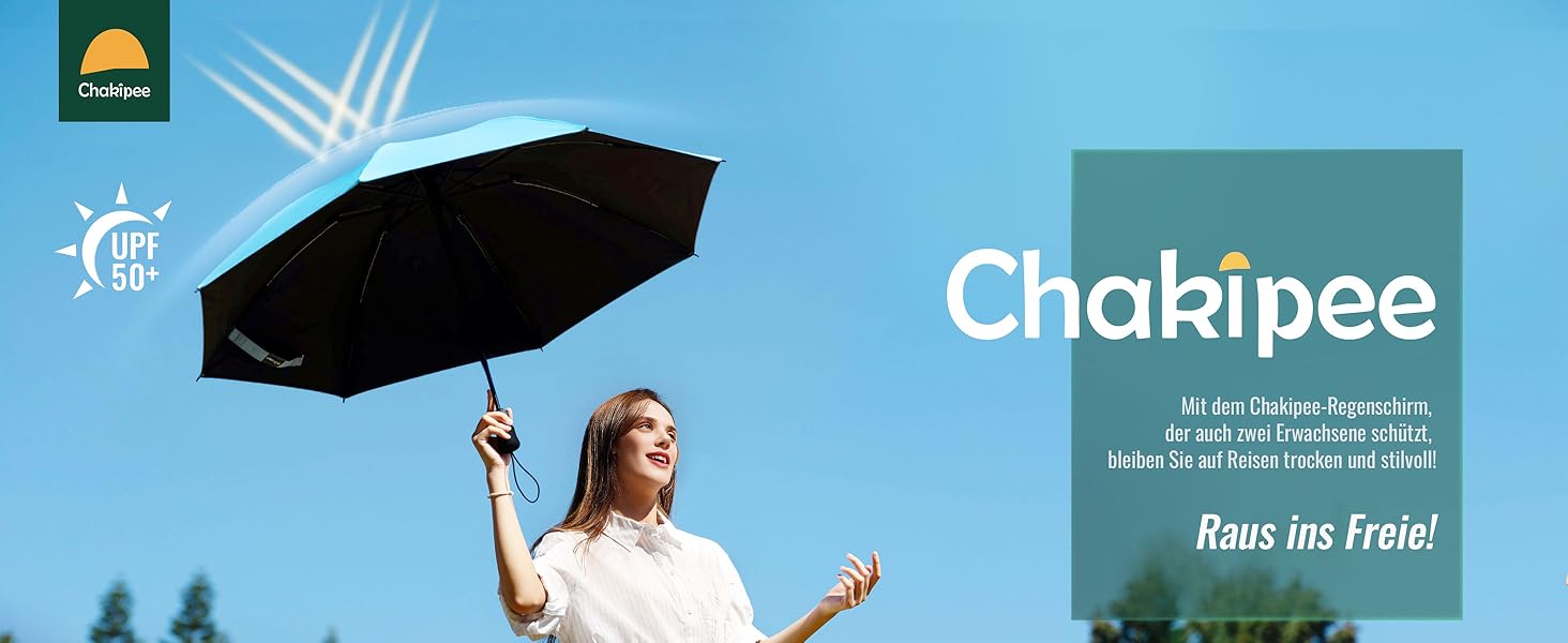 Чакіпі Чакіпі Парасолька велика, стійка до вітру, компактна для подорожей, автоматична, для жінок та чоловіків – кишеньковий парасолька, портативний UV-захист, чорний, 210T покриття, діаметр 97 см, 8 спиць, довжина 108 см