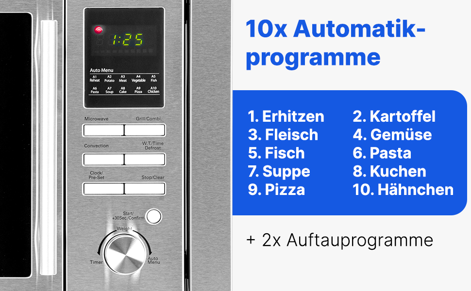Вбудована мікрохвильова піч Bomann з грилем та конвекцією | 60 см | 900 Вт | 25 л | Нержавіюча сталь