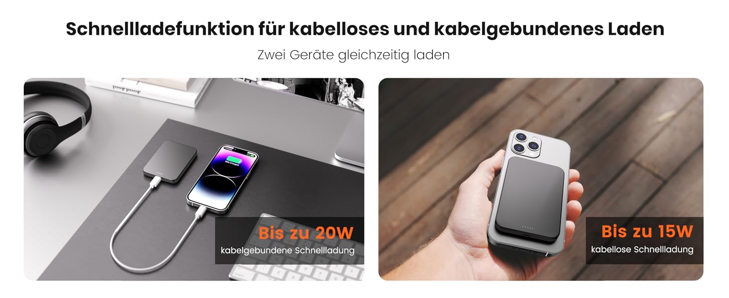 Power Bank Магнітний 10000 mAh PD20W: Бездротовий зарядний пристрій з USB-C для iPhone 17/16/15/14/13 та Apple Watch (Помаранчевий)