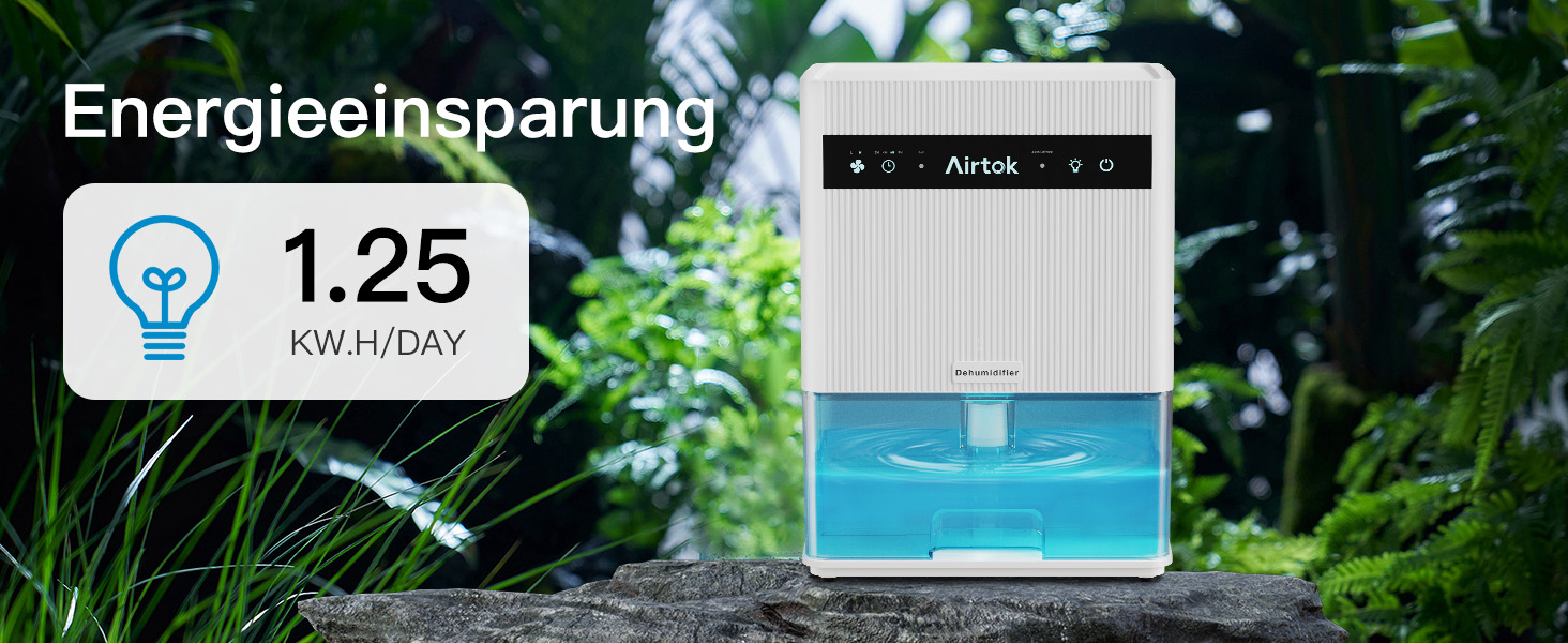 Електричний осушувач повітря Airtok 3000 мл, 35 м² для спальні, підвалу, з таймером, авторозморожуванням, 7 кольорів підсвічування