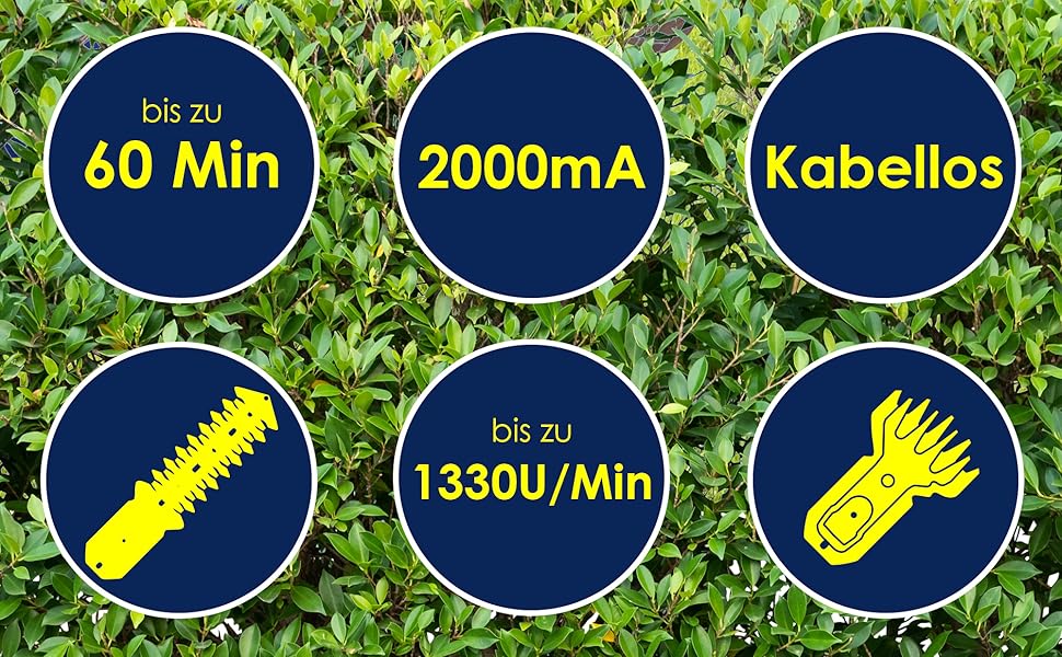 MASKO® Акумуляторні ножиці для трави та кущів 7,2V 2000мА·год, електричний садовий секатор, телескопічна ручка 90-130 см, колеса, зарядний пристрій, рукавички, ножі для трави і кущів