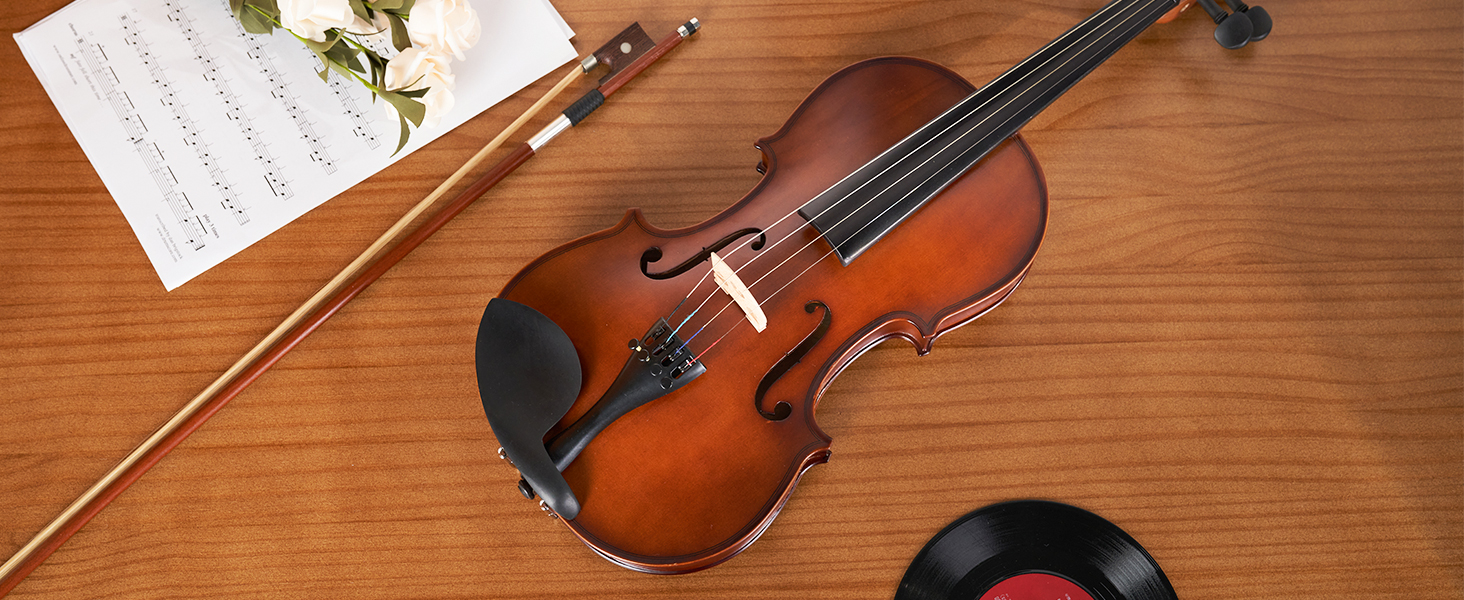 Скрипка Vangoa 4/4 з масиву дерева, набір для початківців, акустична, з кейсом, підставкою, смолою, струнами, інструкцією, демпфером, наклейками для нот, для дорослих, дітей та підлітків