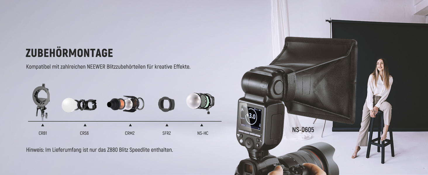 NEEWER Z880-C: Швидкісна спалахувачка Speedlite для Canon/Nikon з моделювальним світлом, TTL/M, HSS 1/8000s, 7.2V/3000mAh, 600 потужність