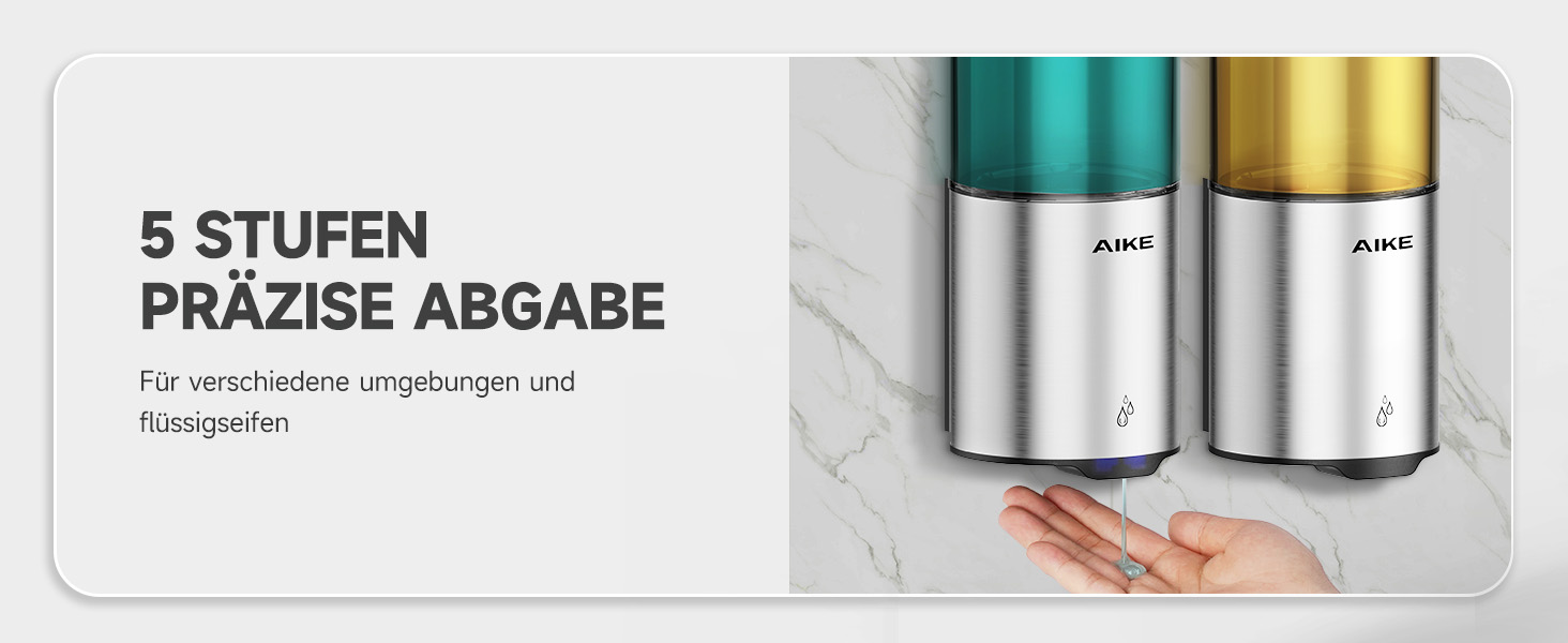 Автоматичний дозатор мила AIKE для рідкої мила, настінний, для кухні та ванної кімнати, IPX7, вологостійкий, 400 мл, з нержавіючою сталлю, шліфована