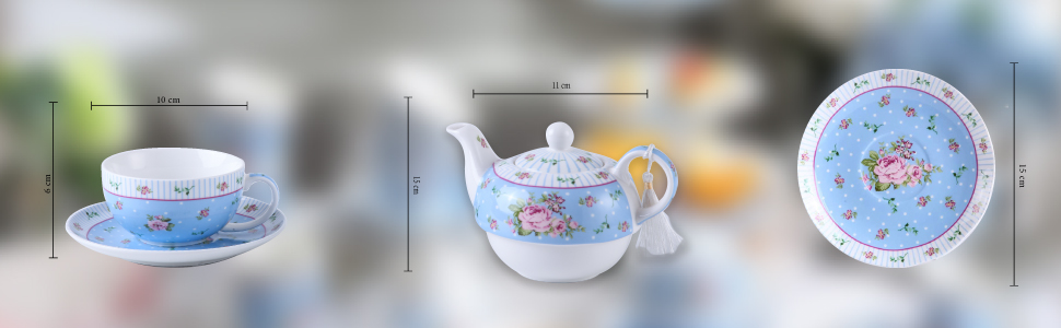 Порцеляновий чайник і чашка London Boutique Vintage Victoria, у подарунковій коробці, кераміка, 15x15 см, синій