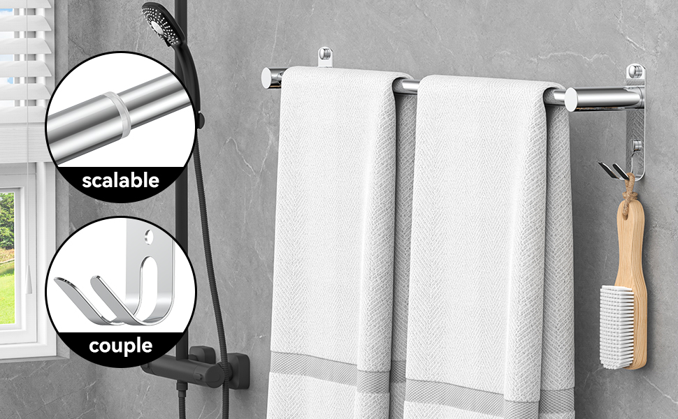 Висувна тримач для рушників 43-78 см, нержавіюча сталь, без свердління, для ванної кімнати та кухні