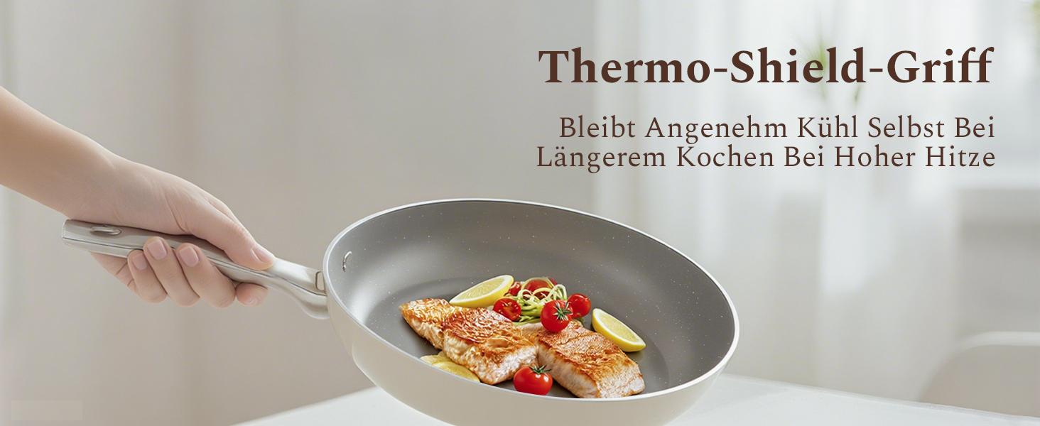 Набір сковорідок Koch Kode: керамічне покриття, 20/24/28 см, з нержавіючою ручкою, для індукційних плит, без PTFE та PFOA, безпечне для здоров'я, бежевий (20 см)