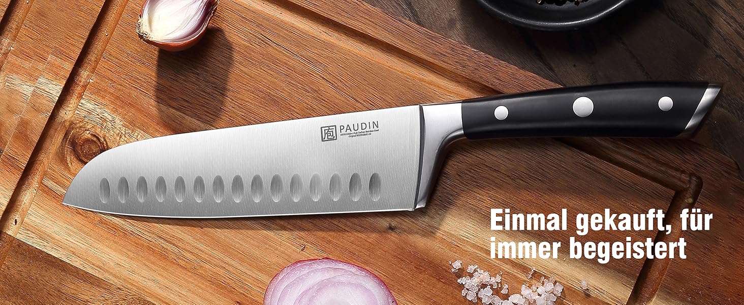 PAUDIN Santoku ніж 17 см: професійний японський ніж для кухні з нержавіючої сталі, гострий, довговічний, ергономічна ручка