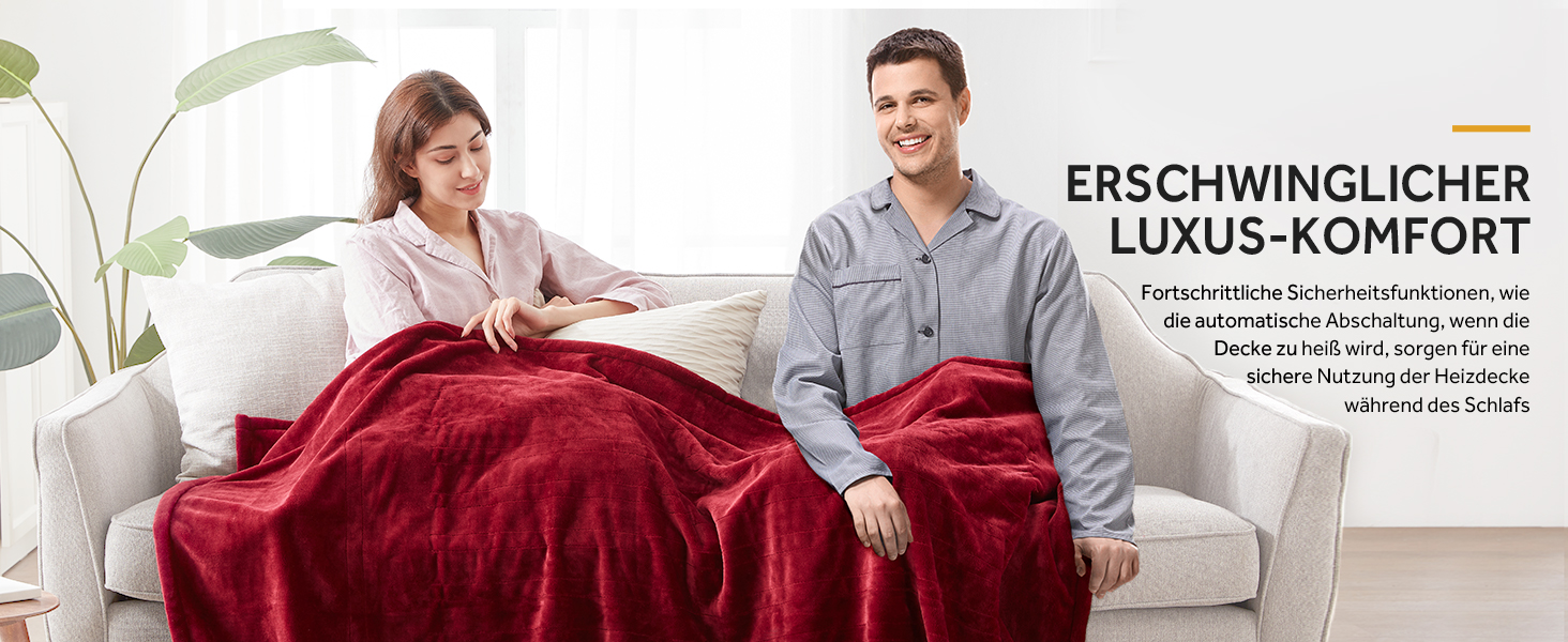 Електрична ковдра Warmrest, фланель, 130x180 см, 6 температурних режимів, таймер 1-10 год, автовимкнення та захист від перегріву, можна прати, 130x180 см (червона)