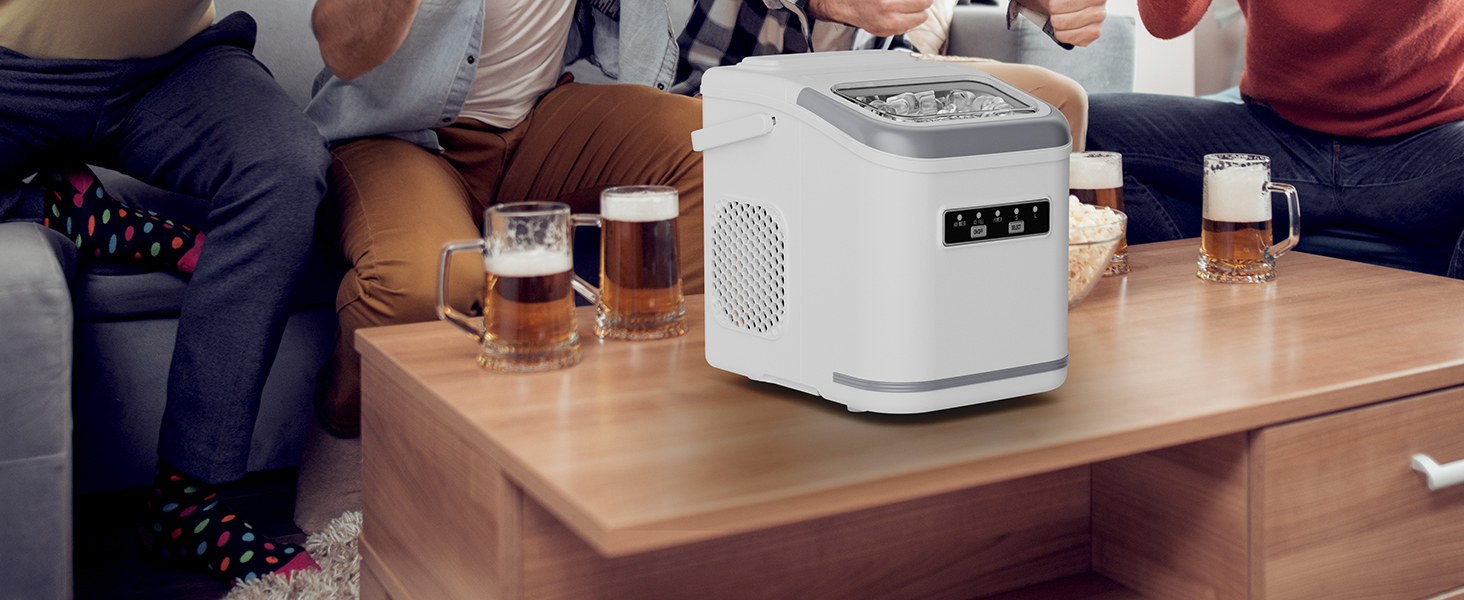 Машина для приготування льоду, 12 кг/24 год, 9 кубиків за 6 хвилин, 2 розміри кубиків, самоочисна, з лопаткою та кошиком, для дому, офісу, бару, вечірки (Біла)