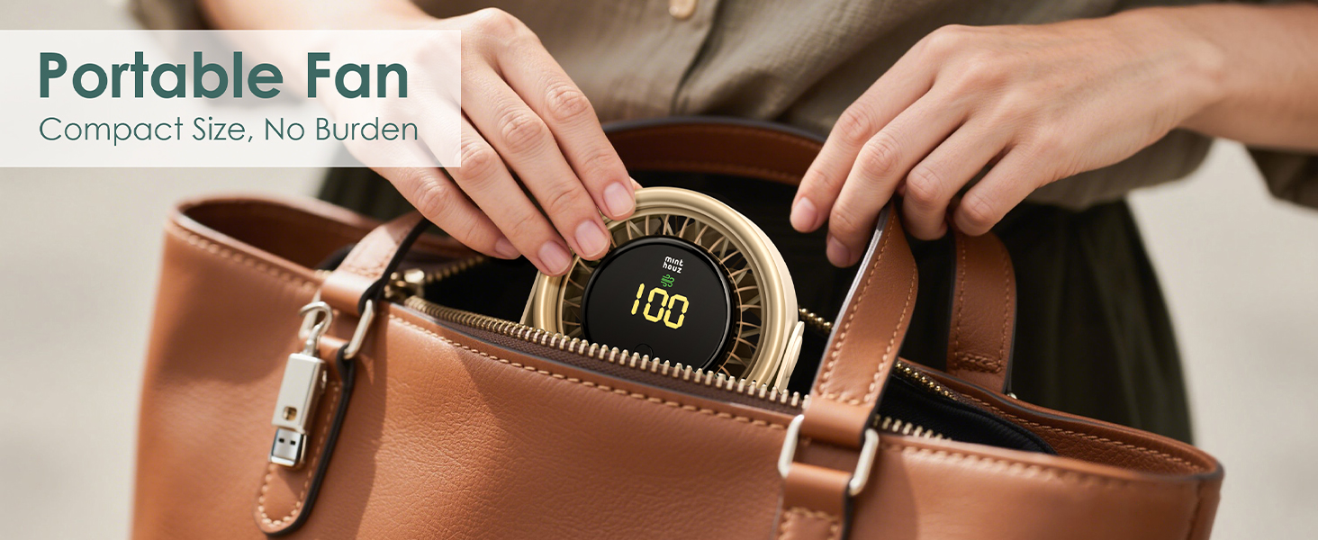 USB вентилятор Minthouz 3000mAh з LED-дисплеєм, 4 швидкості, поворотний, для офісу, спальні, на вулицю