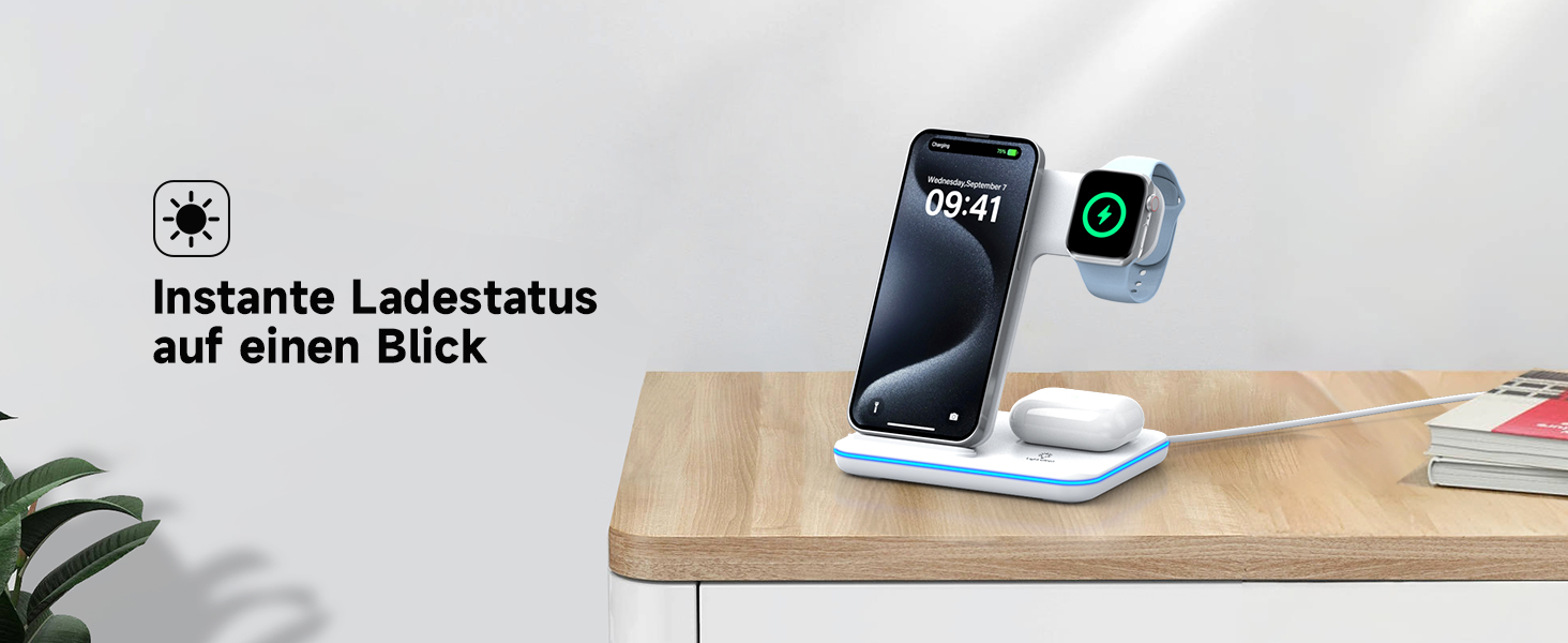 Бездротова зарядка 3-в-1 для Apple iPhone, Apple Watch та AirPods (біла)