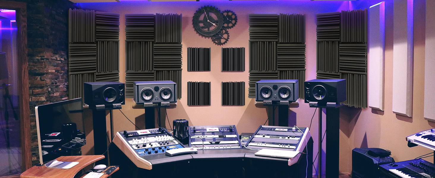 Акустичний поролон для звукоізоляції, шумопоглинаючі панелі 30х30х5 см, висока щільність, набір 48 шт для студії звукозапису та лайв-студій