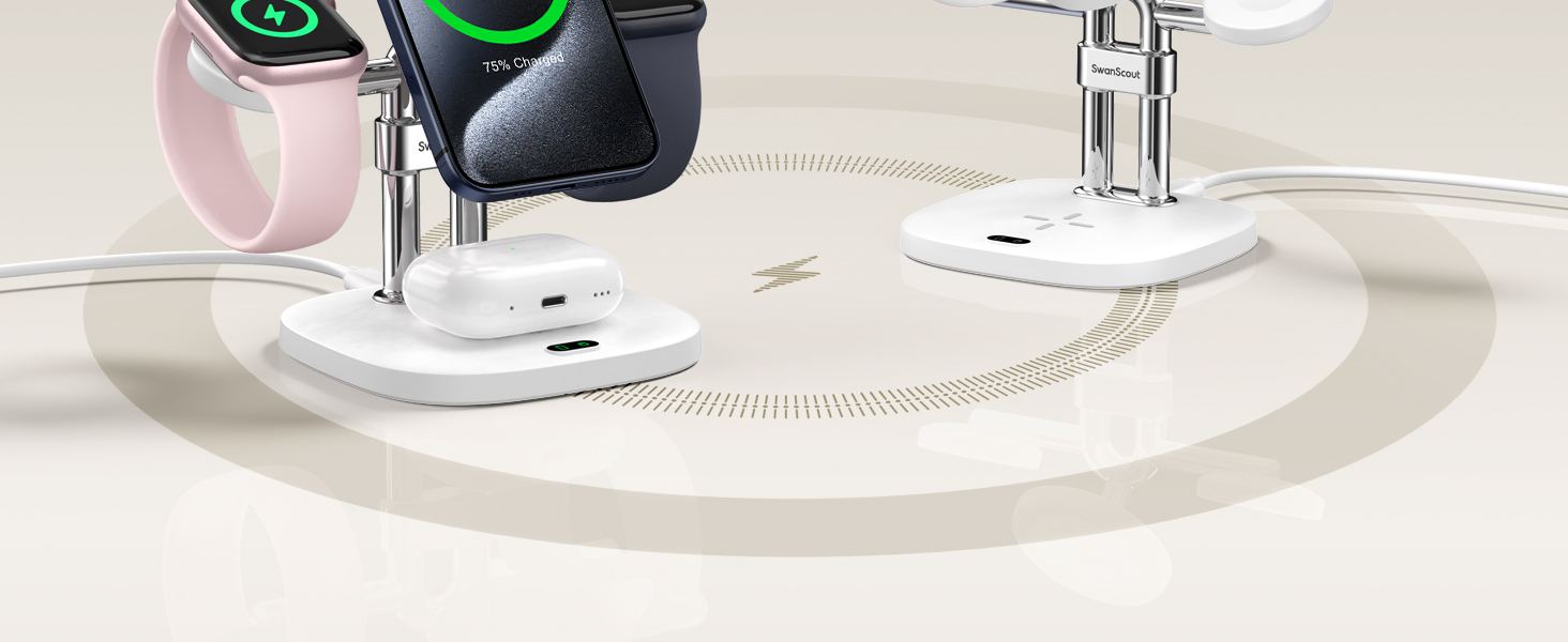 Зарядний пристрій 2 в 1 для Apple Watch та iPhone, SwanScout 709M (Білий)
