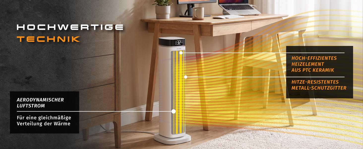 Керамічний обігрівач Brandson ECO Design 2000 Вт з дистанційним керуванням, функцією осциляції та ECO-режимом для спальні та ванної кімнати