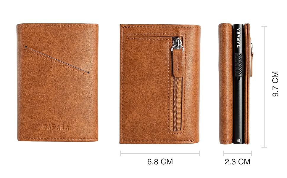 Чоловічий шкіряний гаманець Leder: тонкий, з відділенням для монет та RFID-захистом, вміщує 12 карт, колір коньяк
