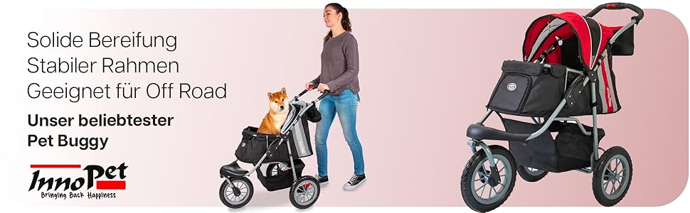 Візок для собак Innopet Comfort EFA Eco чорно-срібний – складний візок для собак та котів, для бездоріжжя та пляжу, колеса 30 см, вантажопідйомність 25 кг, матеріал з переробленого нейлону