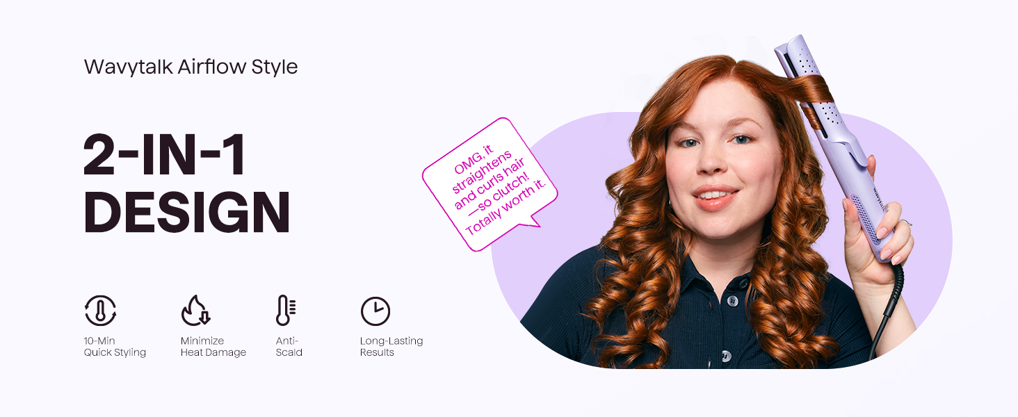 Wavytalk Airstyler: 2-в-1 випрямляч та локонова зачіска з охолодженням 360°, рожевий, нагрівання за 30 секунд